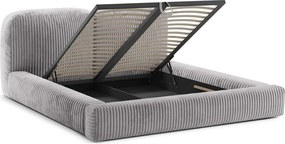 Jasnoszare tapicerowane łóżko dwuosobowe ze schowkiem ze stelażem 160x200 cm Martina – Micadoni