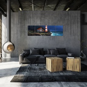 Obraz - Latarnia morska na brzegu oceanu, akwarela (170x50 cm)