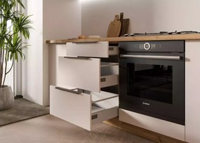 Loseo – komplet kuchenny 390 cm w kolorze kaszmir / dąb artisan z uchwytami czarnymi i systemem cichego domykania