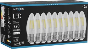 Mexen Vintis 10x żarówka filament LED E27, C35, 6W, Neutralna - 4000K, 720 lm, clear - L154-E27-0640-00x10