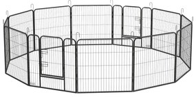 PawHut Wybieg dla Szczeniąt, Zagroda Dla Domowych Zwierząt, 12 Paneli 80x80 cm, 2 Drzwi, Ramy Stalowe, Szary