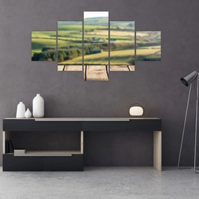 Obraz - Drewniana półka z krajobrazem (125x70 cm)