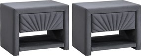 Zestaw 2 szafek nocnych - 1 szuflada i 1 wnęka - Welur - Antracytowy - ULAMI
