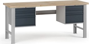 Stół warsztatowy G7, blat bukowy, 2000 x 800 x 840 mm, 2x kontener, 6x szuflada, grafitowy