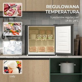 HOMCOM Mini-Zamrażarka 35 L Elektryczna, 161W, Wolnostojąca, Mini Zamrażalnik 47 x 44,2 x 48,8 cm, Szara