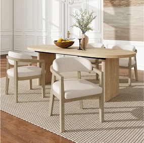 Zestaw 4 krzeseł do jadalni z litego drewna - 58 x 58 x 78 cm - Styl nowoczesny - tapicerka pętelkowa - kolor naturalny