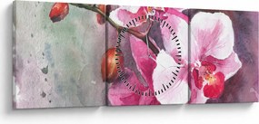 Obraz - Orchidee, akwarela (z zegarem) (90x30 cm)
