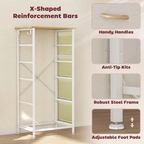 HOMCOM Komoda do sypialni z 5 materiałowymi szufladami, stalowymi wzmocnieniami, drewnianym blatem, 4 kieszeniami i 2 hakami, beżowa | Aosom PL