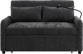 Szara, szenilowa, rozkładana sofa 2-osobowa z portem USB i uchwytem na telefon – do salonu i sypialni