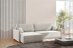 Narożnik z funkcją spania i pojemnikiem w kształcie L Carlos, tkanina Salvador, Jasnoszary, Lewy