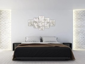 Obraz - Tropikalne rośliny na ścianie w kolorze szarym (125x70 cm)