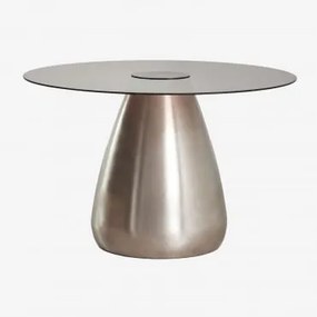 Okrągły Stół Jadalniany Ø130 Cm Ze Szkła Hartowanego Mariana Szczotkowana Szarość - Sklum