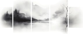 Obraz - Malowany tuszem krajobraz (125x70 cm)
