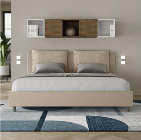 Łóżko bez stelaża tapicerowane 200x200 sztucznej skóry szaro-beżowy Antea