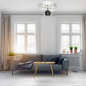 Lampa sufitowa biała trzypunktowa z czarno-białymi abażurami T-3030WE-