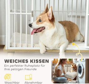 PawHut Klatka dla psa z drzwiami z zamkiem, zdejmowana poduszka, dobra wentylacja, Stal, 86x60x70 cm, Biały+Dąb