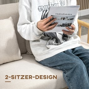 HOMCOM Sofa 2-osobowa, Tapicerka w wyglądzie lnu, Kompaktowa, do 200 kg, Rama drewniana, 123Dł x 69Szer x 74Wys cm, Beżowa
