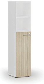 Szafa biurowa kombinowana PRIMO WHITE, drzwi na 3 poziomach, 400 x 420 x 1781 mm, biały/dąb naturalny