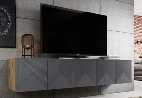 Szafka RTV Asha 200 cm wisząca z ryflowanym frontem - artisan / rivier stone mat