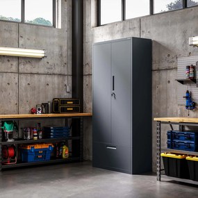 Szafa modułowa metalowa wielofunkcyjna z szufladą wysoką antracytowa MEGAN 1950 x 900 x 400 mm