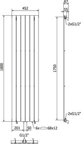 Mexen Boston grzejnik dekoracyjny 1800 x 452 mm, 888 W, biały - W213-1800-452-00-20