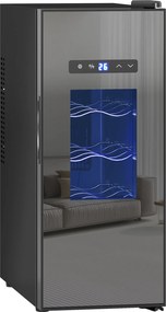 HOMCOM Lodówka na Wino dla 12 Buteli, z Drzwiami Szklanymi, Lodówka na Napoje z Oświetleniem LED, Ekran Dotykowy, Czarna