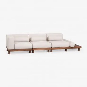 Sofa Modułowy Narożny Ogrodowy 3-częściowy Z Bocznym Stolikiem Z Akacji Edrien Akacja Brąz - Sklum