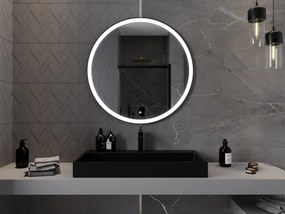 Mexen Esso lustro łazienkowe podświetlane, okragłe 90 cm, LED 6000K, antypara, rama czarna - 9825-090-090-611-70