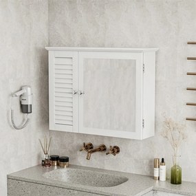 Szafka łazienkowa z lustrem montowana na ścianie 65x49x15 cm – biała, z półkami wewnętrznymi