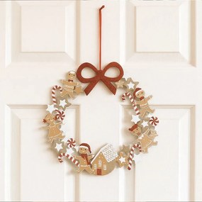 Drewniany wieniec świąteczny w pierniczki, Ø 33 cm