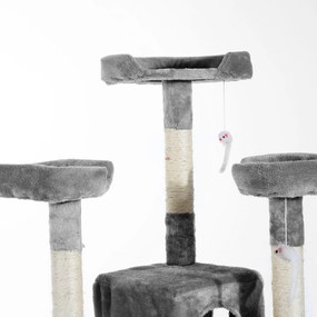 PawHut Drapak dla kota 170cm z domkiem i platformami do wypoczynku Sizalowy słupek Szary | Aosom PL