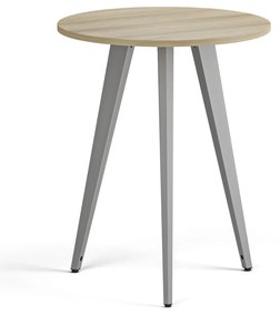 Stolik kawowy PRIMO VIBE, średnica 60 cm, szaro-srebrna podstawa, dąb naturalny