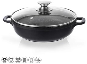 Niski garnek z powierzchnią nieprzywierającą Pfluon Granit i szklaną pokrywką Orion Grande, ⌀ 28 cm