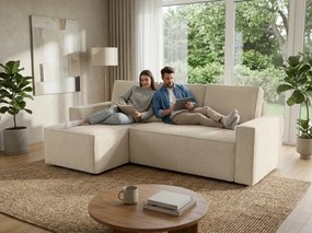 Rozkładana narożna sofa SMART BOUCLE 232x143 cm, kremowa, uniwersalna