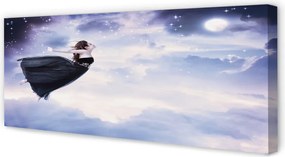 Obraz drukowany na płótnie Wróżka na Tle Nieba i Księżyca