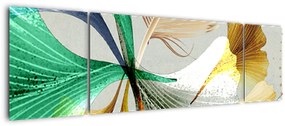Obraz - Liście z piórami (170x50 cm)