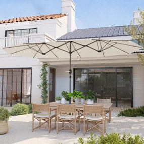 Outsunny Podwójny Parasol 436 x 260 cm, Stal z Ochroną UV z Korbką, Beżowy