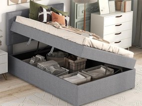 Łóżko z materacem na stelażu - 90x200 cm - tkanina lniana - Szary