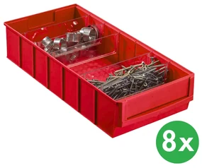 Allit Plastikowy pojemnik do regału ShelfBox typ E - 183 x 400 x 81 mm, 8 ks, czerwony