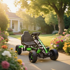 AIYAPLAY Gokart z pedałami, samochodzik na pedały dla dzieci z hamulcem, antypoślizgowe koła, metalowa rama, 3-6 lat, zielony | Aosom PL