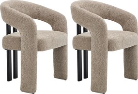 Zestaw 2 krzeseł z podłokietnikami z tkaniny z bukli  i czarnego drewna kauczukowca  - Taupe - NORETI