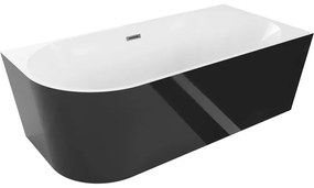 Mexen Mia wanna wolnostojąca narożna prawa 160 x 80 cm, biała/czarna, przelew gun metal - 52691608075P-95