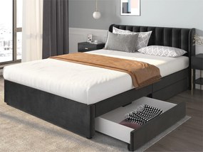 Łóżko z wezgłowiem i 2 szufladami - 160 x 200 cm - aksamit - stelaż z listew - nowoczesny design - czarne