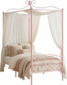 Różowe metalowe łóżko z baldachimem 100x200 cm Z4-D15