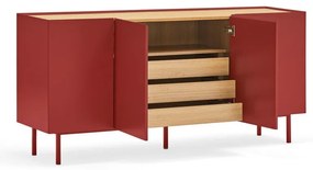 Czerwona niska komoda w dekorze dębu 165x78 cm Arista – Teulat