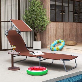 Outsunny Leżak ogrodowy składany z daszkiem przeciwsłonecznym na plażę brązowy 187x58x36 cm | Aosom PL