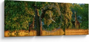 Obraz żyraf w naturze (z zegarem) (90x30 cm)