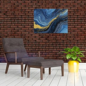 Obraz na szkle - Niebiesko-złota abstrakcja (70x50 cm)