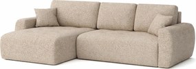 Narożnik w kształcie L z funkcją spania i pojemnikiem Ivo L, tkanina szenilowa Artico, Beżowy, Lewy