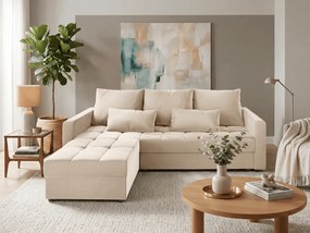 Kremowa rozkładana narożna sofa ZENOVA 220x140 cm, dwustronna